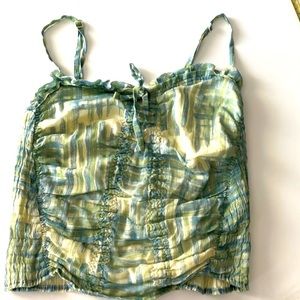 Free People Ruched Smocked Cami, Boho Tank Top, Lined, Adjustable straps,Medium